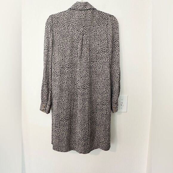 Vintage Diane Von Furstenberg Black & Taupe Animal Print Silk Shirt Dress 4 - Picture 7 of 8